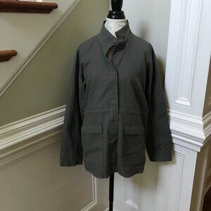 Eileen Fisher Organic Hemp Stand Collar Jacket Womens XXS Army Green Snap Button